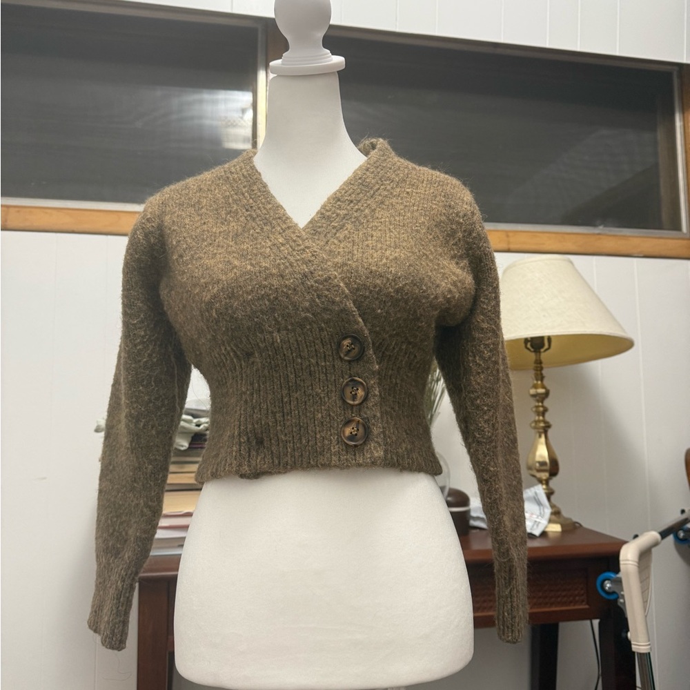 Brushed Alpaca-blended Button-Up Cardigan